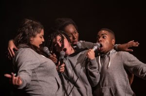 Left to right –GLITCH(Nadine Rose Johnson), GROVE (Beth Griffin),AMINITA (Aminita Francis), NATIVE(Nathaniel Forder-Staple)Photocredit Joyce Nicholls